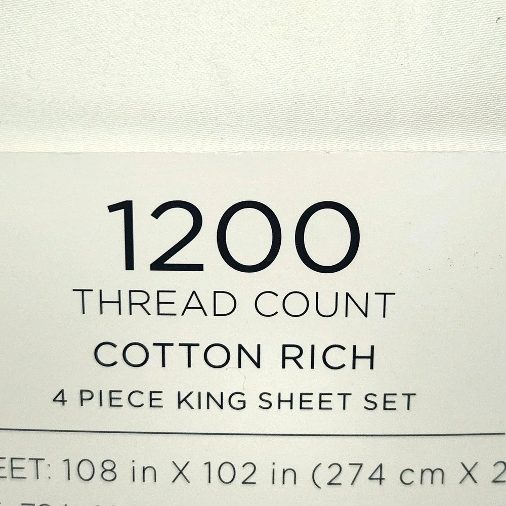 Color Sense Sheet Set King White 1200TC Cotton Rich 4pc True Grip Deep Pocket